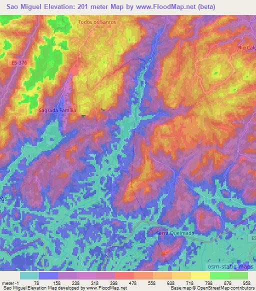 Sao Miguel,Brazil Elevation Map