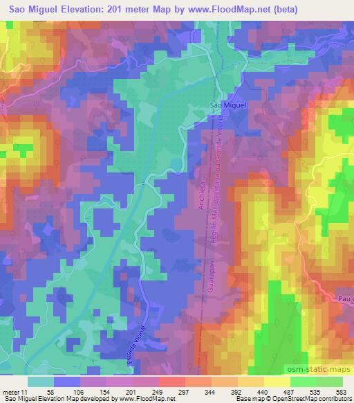 Sao Miguel,Brazil Elevation Map