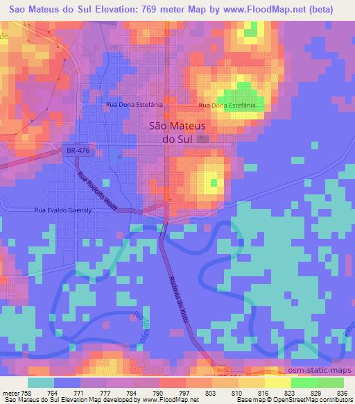 Sao Mateus do Sul,Brazil Elevation Map