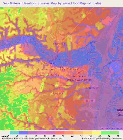 Sao Mateus,Brazil Elevation Map