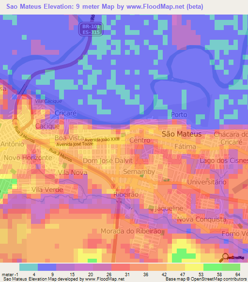 Sao Mateus,Brazil Elevation Map