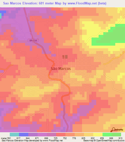 Sao Marcos,Brazil Elevation Map