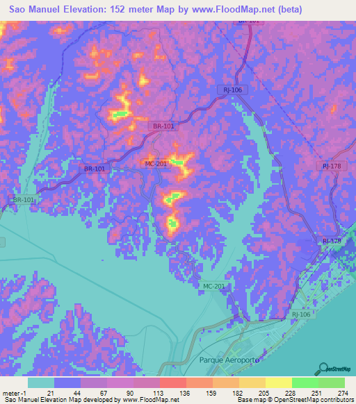 Sao Manuel,Brazil Elevation Map