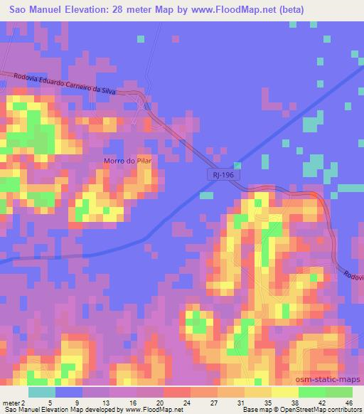 Sao Manuel,Brazil Elevation Map