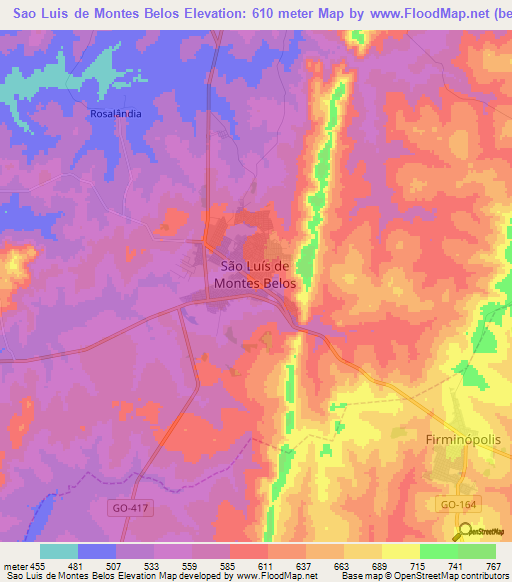 Sao Luis de Montes Belos,Brazil Elevation Map