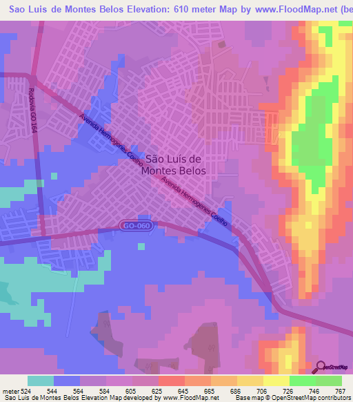 Sao Luis de Montes Belos,Brazil Elevation Map