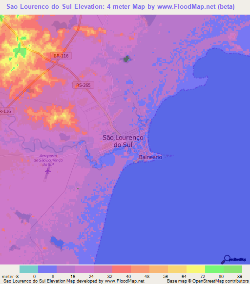 Sao Lourenco do Sul,Brazil Elevation Map