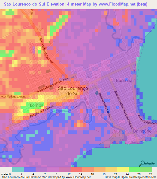 Sao Lourenco do Sul,Brazil Elevation Map