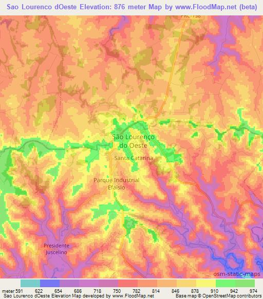 Sao Lourenco dOeste,Brazil Elevation Map