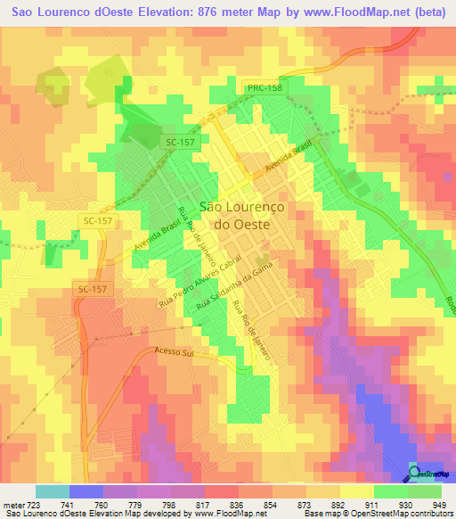 Sao Lourenco dOeste,Brazil Elevation Map