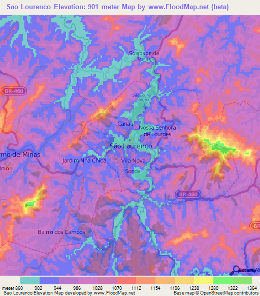 Sao Lourenco,Brazil Elevation Map