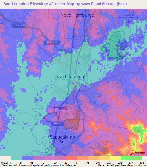 Sao Leopoldo,Brazil Elevation Map