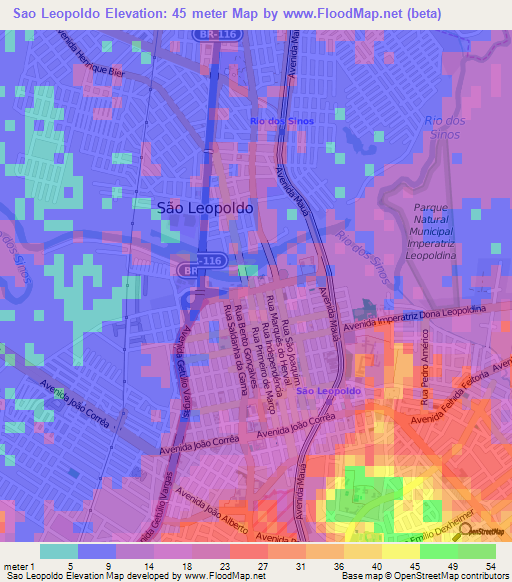 Sao Leopoldo,Brazil Elevation Map