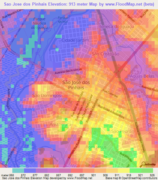 Sao Jose dos Pinhais,Brazil Elevation Map