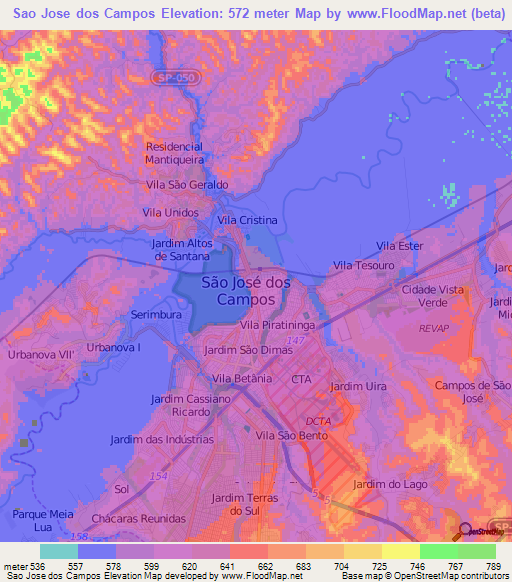 Sao Jose dos Campos,Brazil Elevation Map