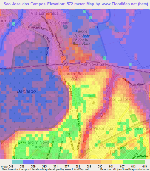 Sao Jose dos Campos,Brazil Elevation Map