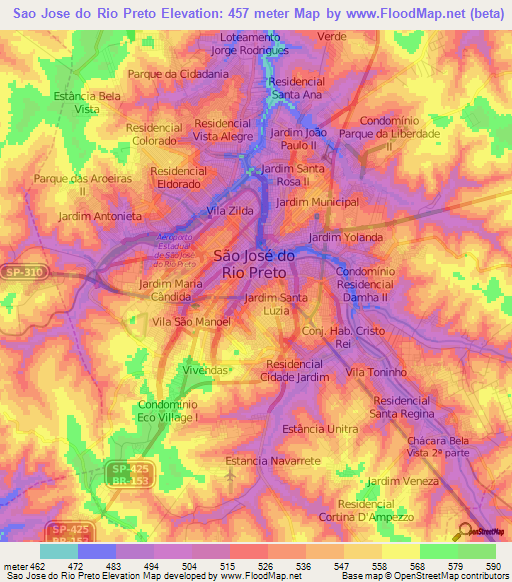 Sao Jose do Rio Preto,Brazil Elevation Map