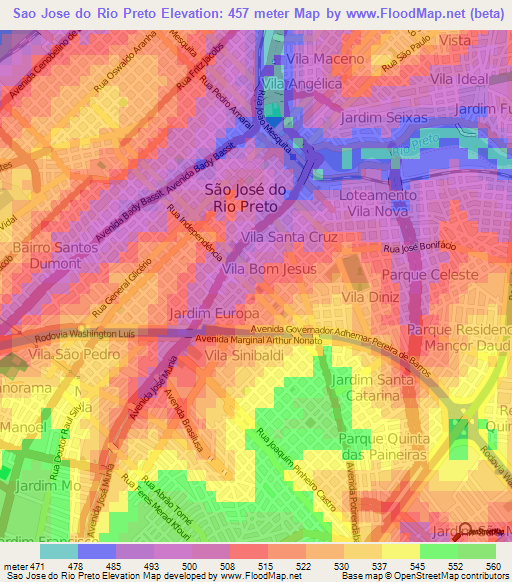 Sao Jose do Rio Preto,Brazil Elevation Map