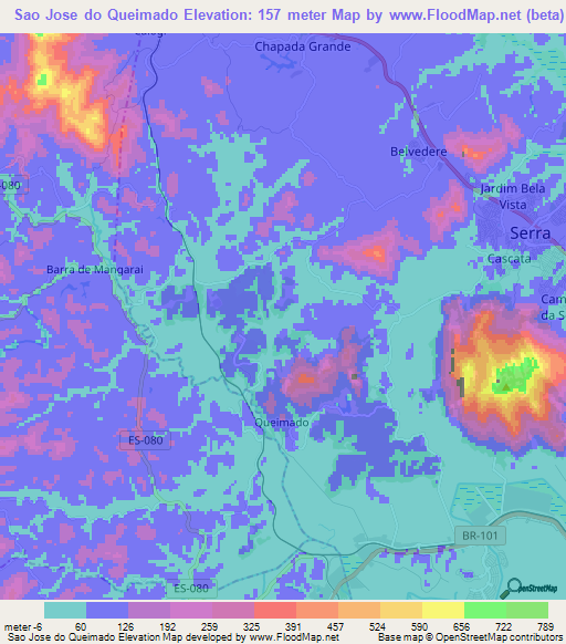 Sao Jose do Queimado,Brazil Elevation Map