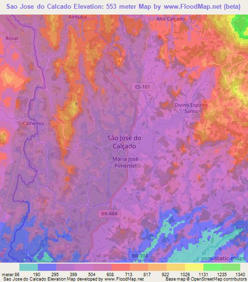 Sao Jose do Calcado,Brazil Elevation Map