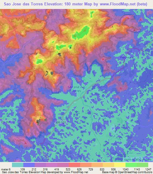 Sao Jose das Torres,Brazil Elevation Map