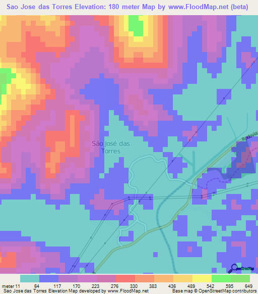 Sao Jose das Torres,Brazil Elevation Map