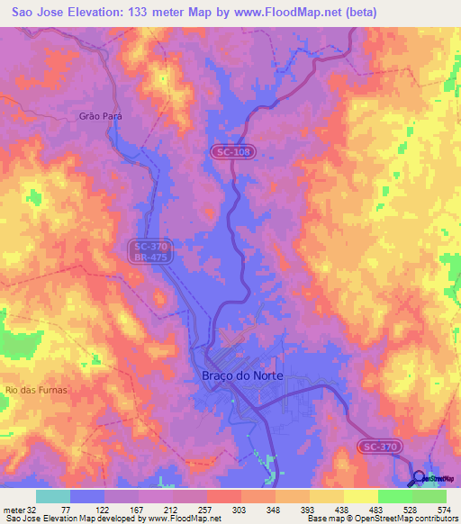 Sao Jose,Brazil Elevation Map