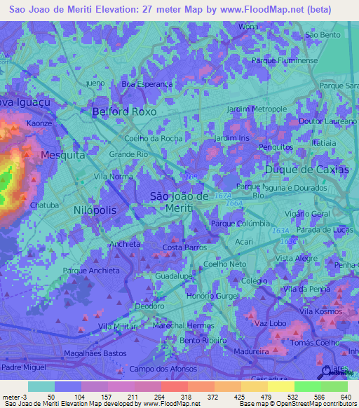 Sao Joao de Meriti,Brazil Elevation Map