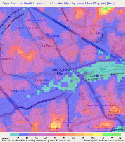 Sao Joao de Meriti,Brazil Elevation Map