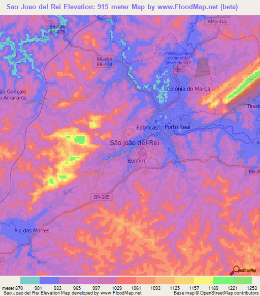 Sao Joao del Rei,Brazil Elevation Map