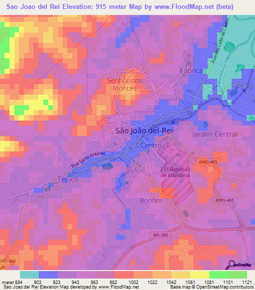 Sao Joao del Rei,Brazil Elevation Map