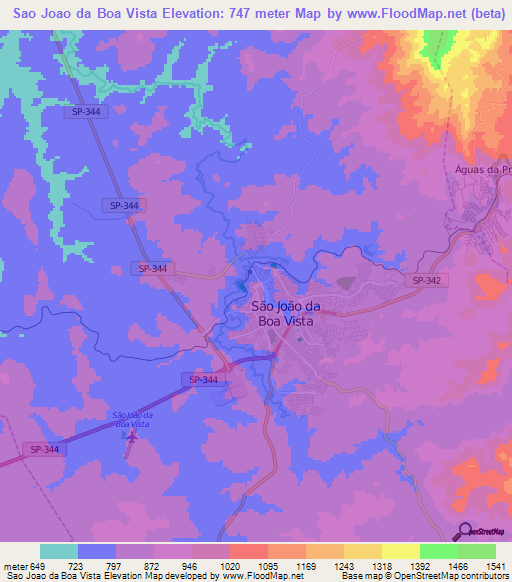 Sao Joao da Boa Vista,Brazil Elevation Map