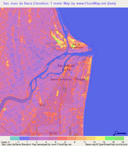 Sao Joao da Barra,Brazil Elevation Map