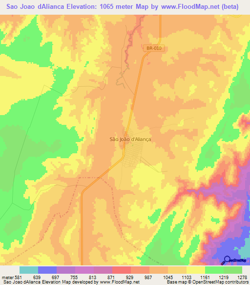 Sao Joao dAlianca,Brazil Elevation Map