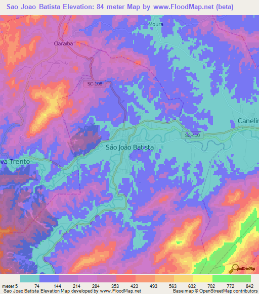 Sao Joao Batista,Brazil Elevation Map