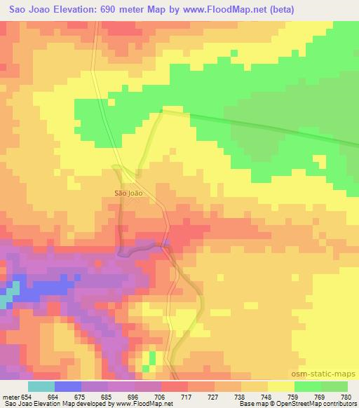 Sao Joao,Brazil Elevation Map