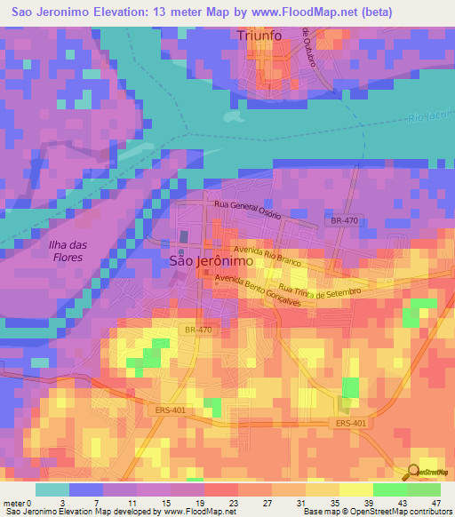 Sao Jeronimo,Brazil Elevation Map