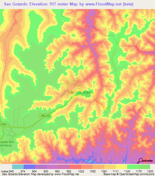 Sao Gotardo,Brazil Elevation Map