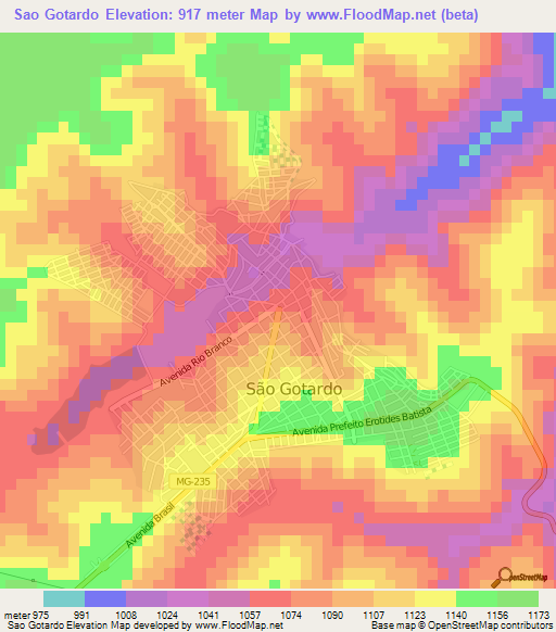 Sao Gotardo,Brazil Elevation Map