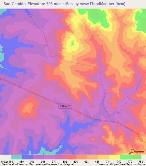 Sao Geraldo,Brazil Elevation Map