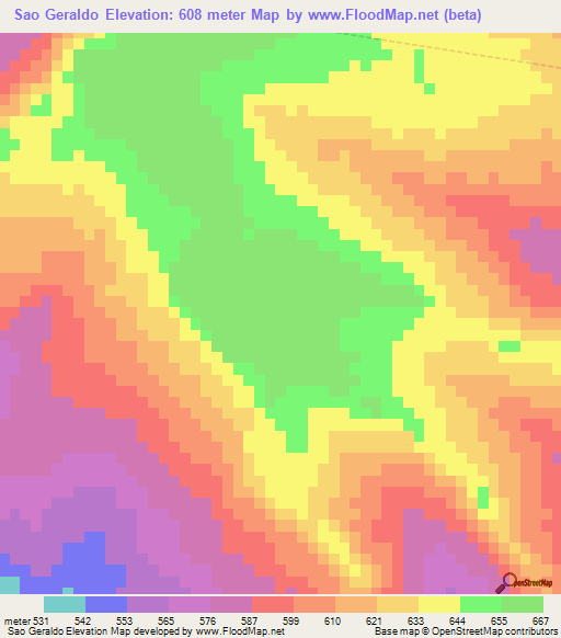 Sao Geraldo,Brazil Elevation Map