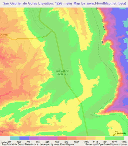 Sao Gabriel de Goias,Brazil Elevation Map