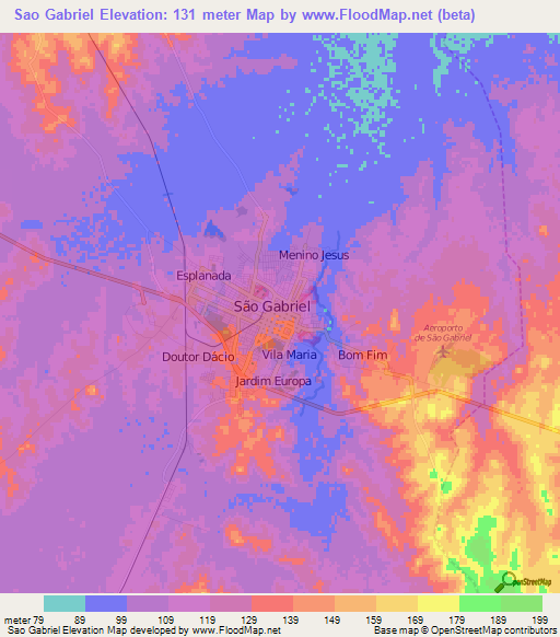Sao Gabriel,Brazil Elevation Map
