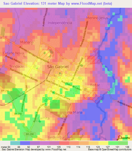 Sao Gabriel,Brazil Elevation Map