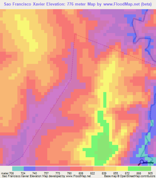 Sao Francisco Xavier,Brazil Elevation Map