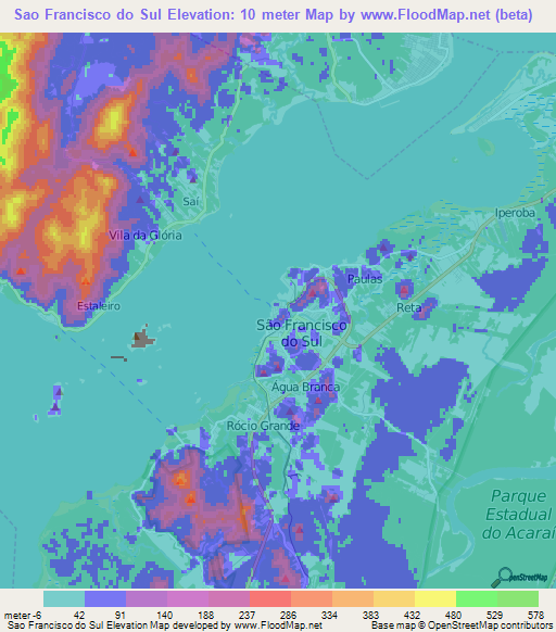 Sao Francisco do Sul,Brazil Elevation Map