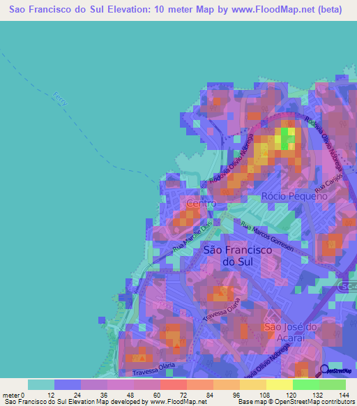 Sao Francisco do Sul,Brazil Elevation Map