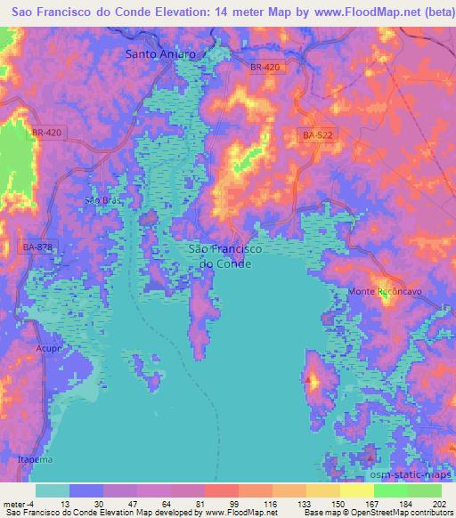 Sao Francisco do Conde,Brazil Elevation Map