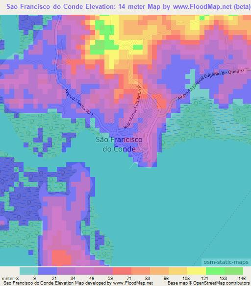 Sao Francisco do Conde,Brazil Elevation Map