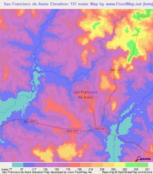 Sao Francisco de Assis,Brazil Elevation Map